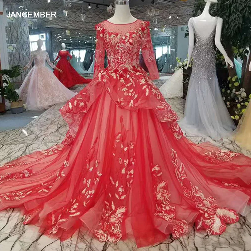 LSS185 красное платье для свадебной вечеринки многослойное с длинным рукавом