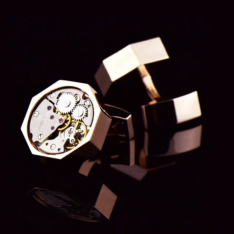 

Stainless Steel Cufflinks High-grade Men's Business Banquet Wedding Daily Gifts Octagonal Rose Gold Mechanical Core Cuff Links