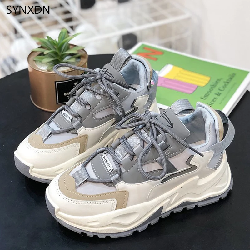 

HQFZO Flats Height Heel Women Sneakers Brand Thick Bottom Platform Vulcanize Shoes Tenis Spring Women Mujer 2021