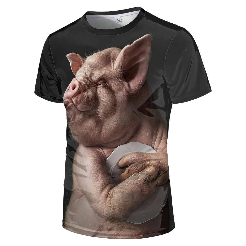 

Summer New Broadcloth Men Women Large Hip Hop 3d Pig T-shirt European And American Trend Tiger Lion T Shirt Printing Series