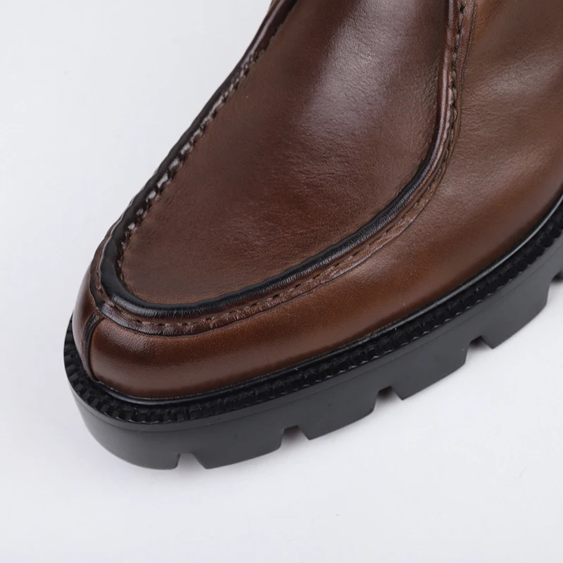 Мужские повседневные деловые туфли бычья кожа на шнуровке толстая подошва