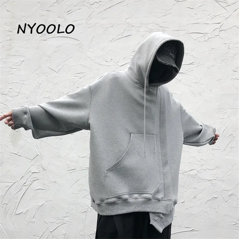 

NYOOLO Irregular Big Pocket Patchwork Plus Velvet Hooded Pullovers Oversized Sweatshirt Women Men Winter Hip Hop Warm Hoodies
