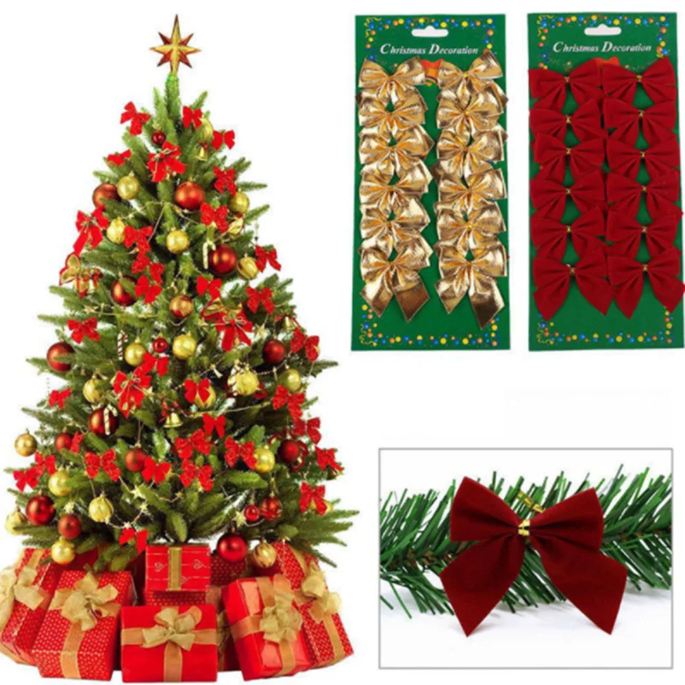 

12 шт./лот галстук-бабочка, украшение для рождественской елки, подвеска для елки, елочные украшения, модные новогодние принадлежности, 5 см Ленточные банты