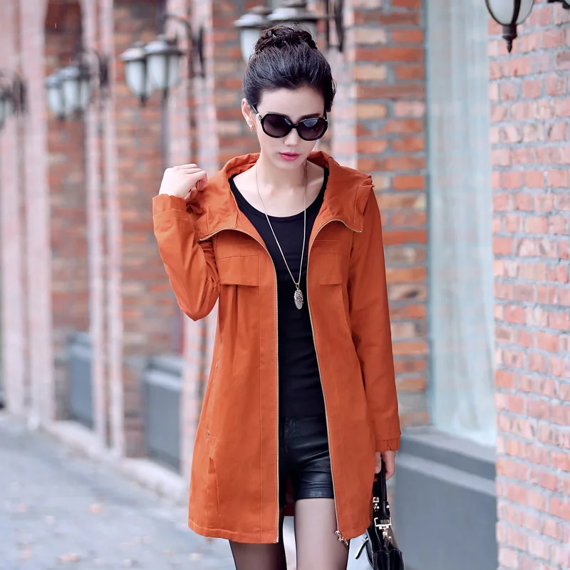 Женский свободный тренчкот средней длины зеленая ветровка в Корейском стиле на