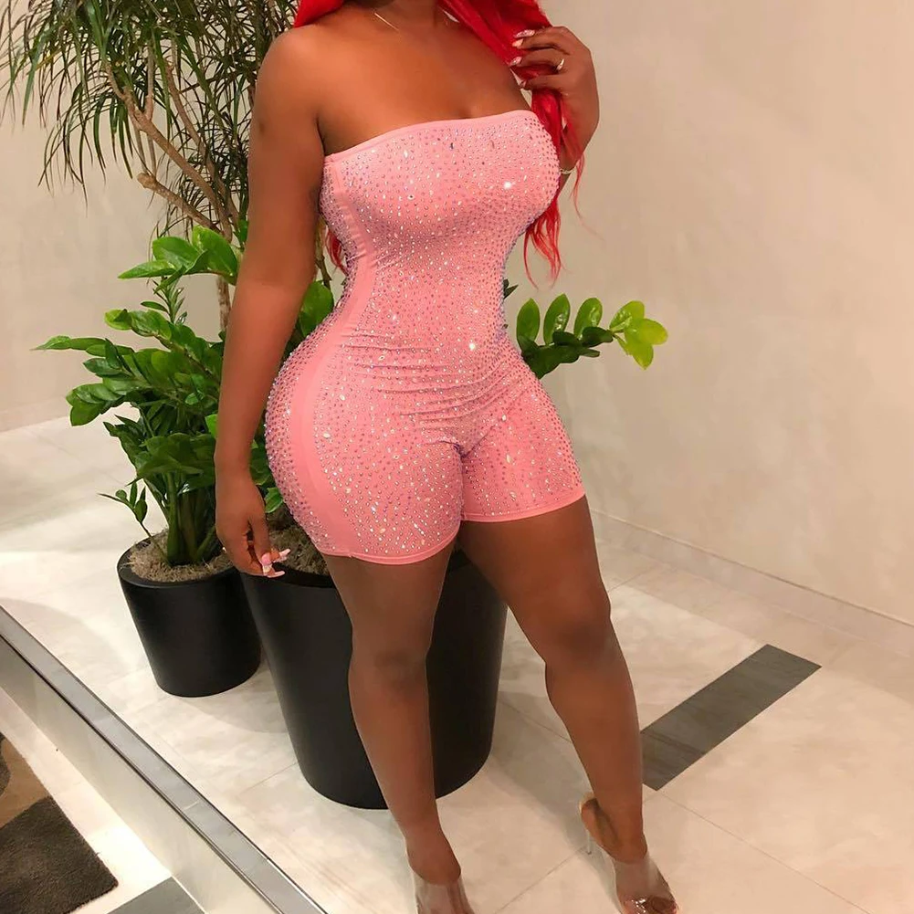 Сексуальный женский комбинезон без бретелек обернутый на груди стразы