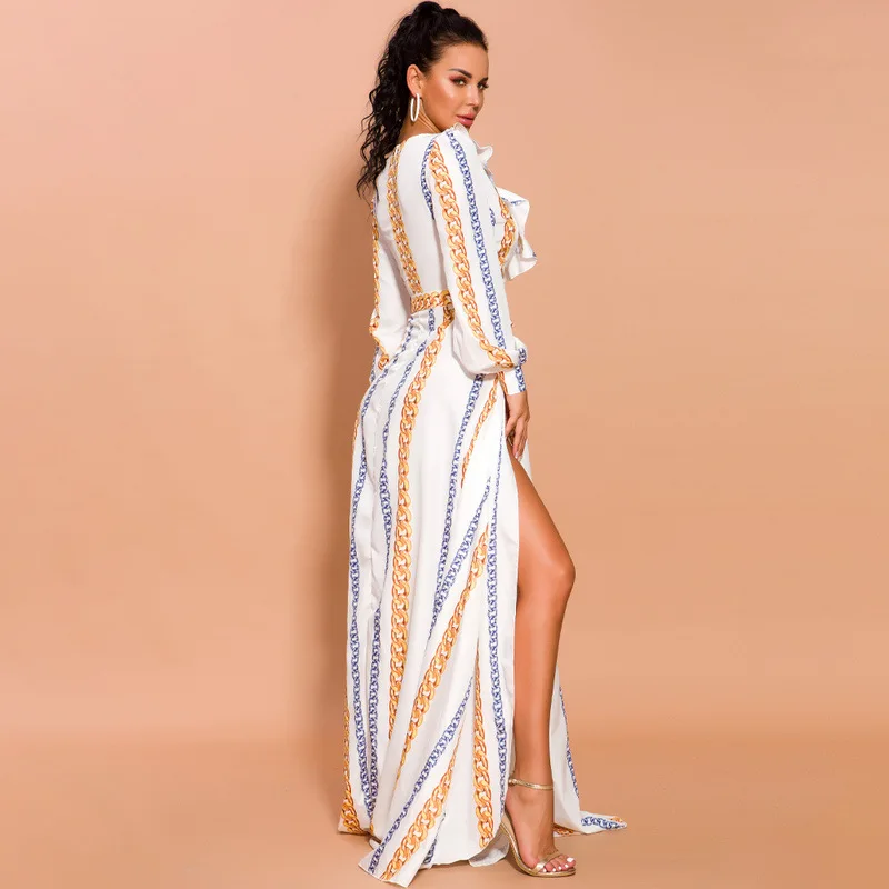 

Donsignet Fashion White Chiffon Dress New Bohemia Print Dress Summer Long Woman Dress Casual Dresses for Women