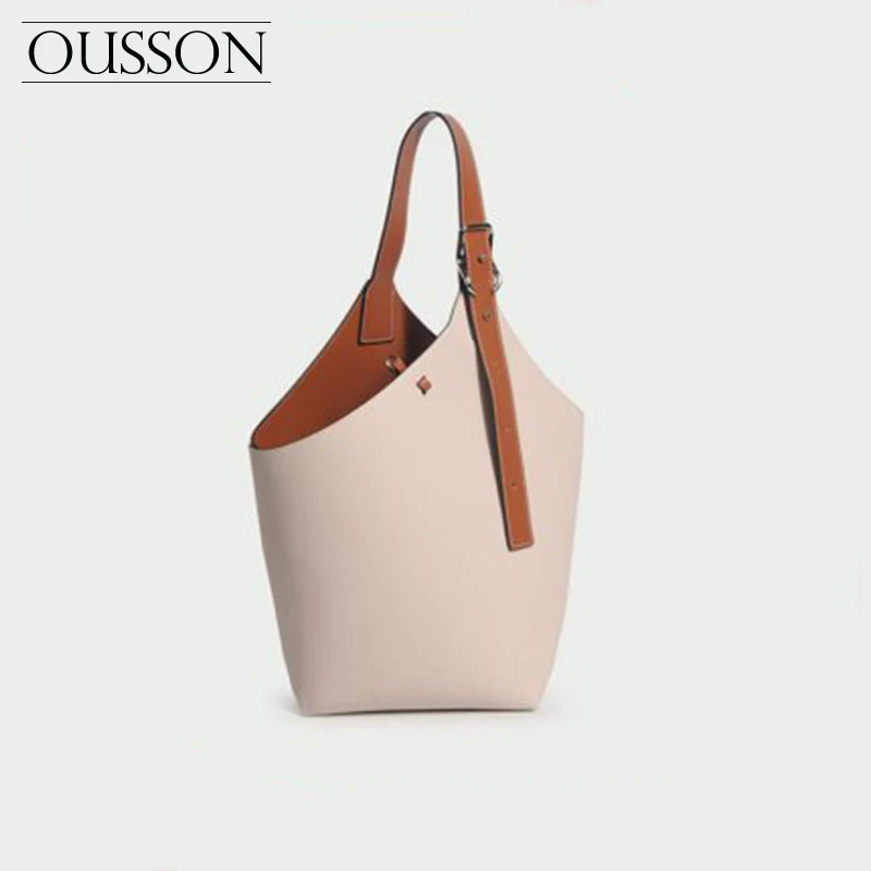 

OUSSON Ladies Fashion Leisure Large Capacity Bucket Bag Soft Leather Commuter Handbag For Woman