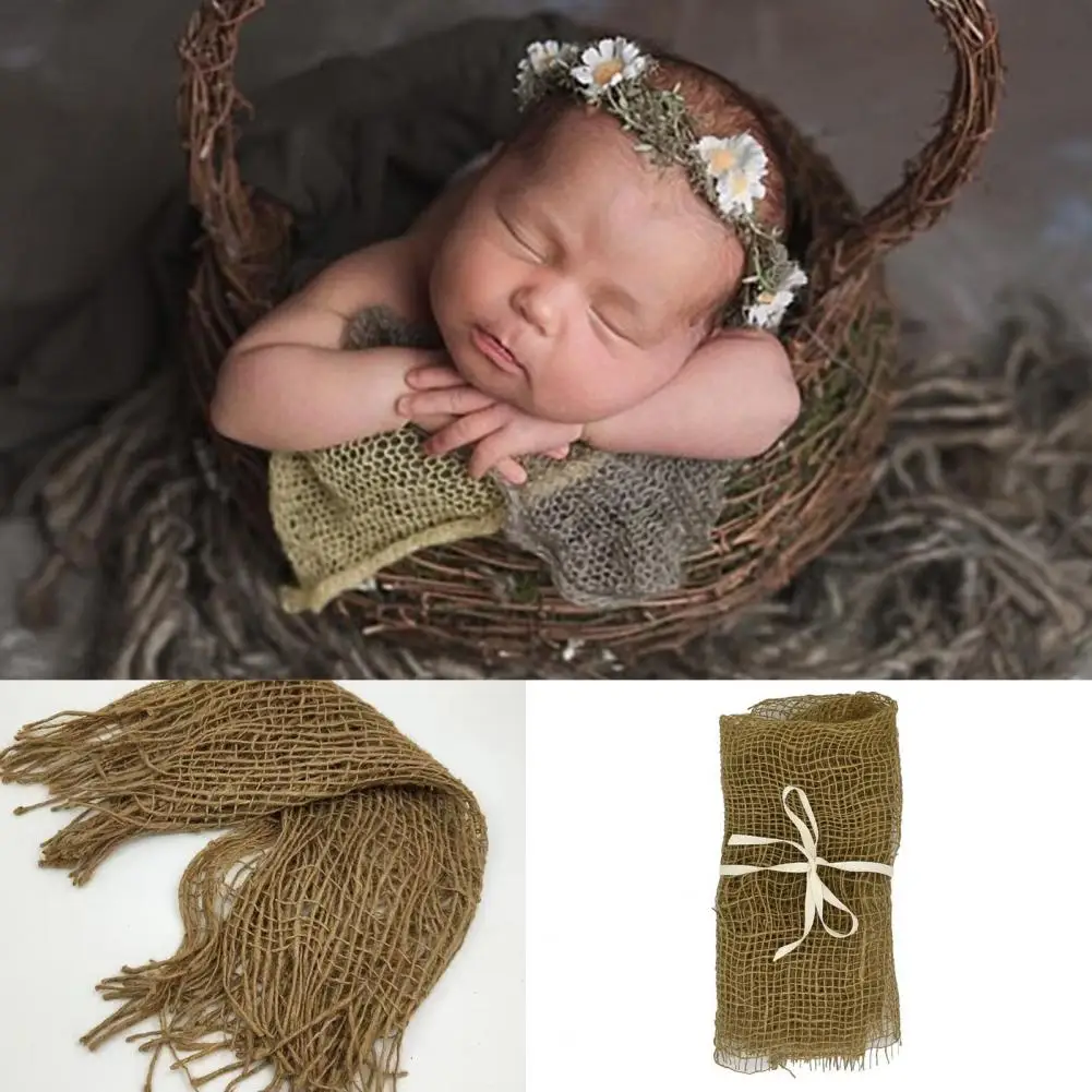 Cuerda de lino con forma de red para reci&eacute;n nacido, accesorios creativos para fotograf&iacute;a infantil, cuerda profesional-0