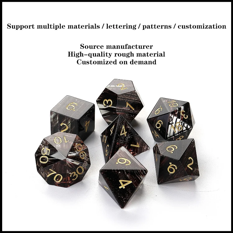 

7PCS of 15-25mm Dice Black Hair Silk Glass Prism Polyhedron Crystal Dice Toys Gifts Decoration Children Gifts