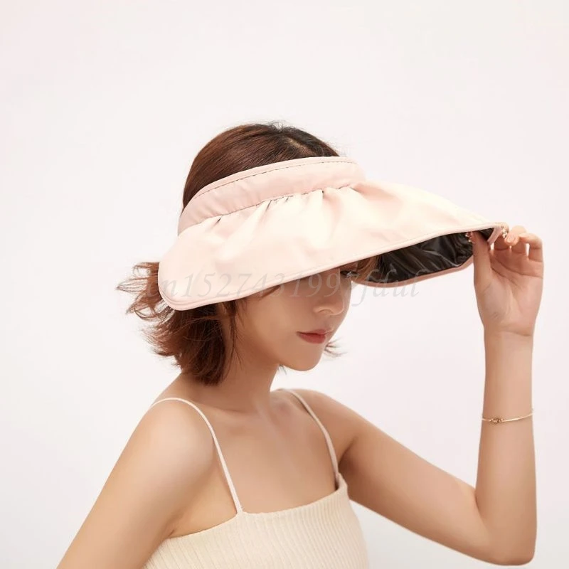 

Women Summer Solid Color Empty Top Sun Hat UV Protection Large Wide Brim Shell Shaped Foldable Outdoor Beach Visor Cap