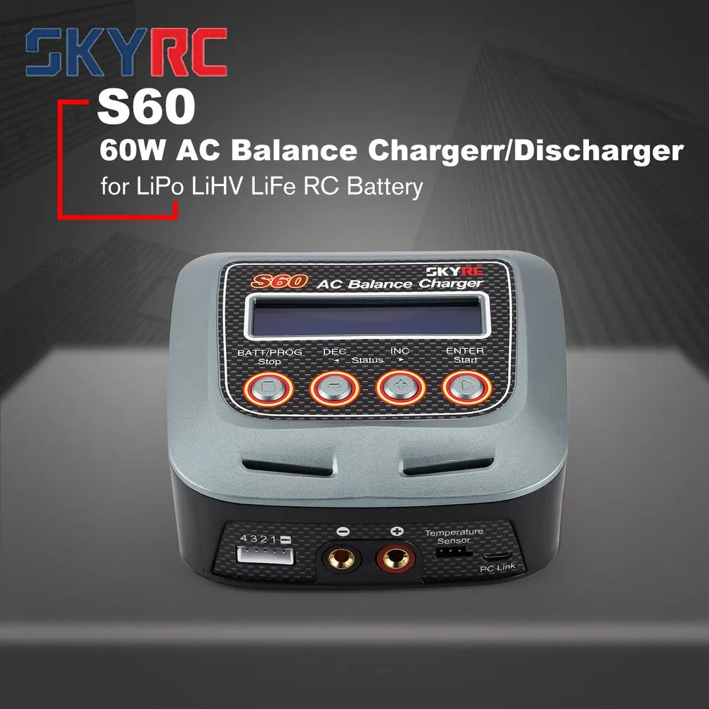 

SKYRC S60 60W 100-240V AC Balance Charger/Discharger for 2-4S Lithium LiPo LiHV LiFe Lilon NiCd NiMh PB RC Drone Car Battery