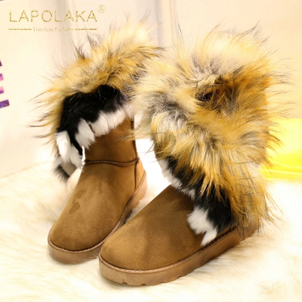 Женские ботинки на меху Lapolaka теплые удобные зимние сапоги без застежки большие