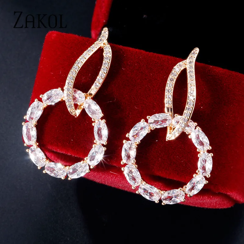 ZAKOL модные серьги с кубическим цирконием] круглые для женщин свадьбы ужина работы