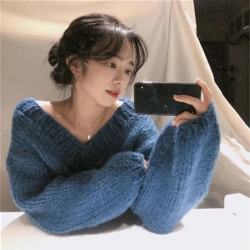 Свитера для женщин вязанная куртка осенний зимний свитер пуловер с v-образным
