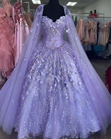 lilac lace vestidos de 15 a%c3%b1os 2022 hooded cape 3d floral puffy ballgown quinceanera sweet 16 dress red prom quince gown