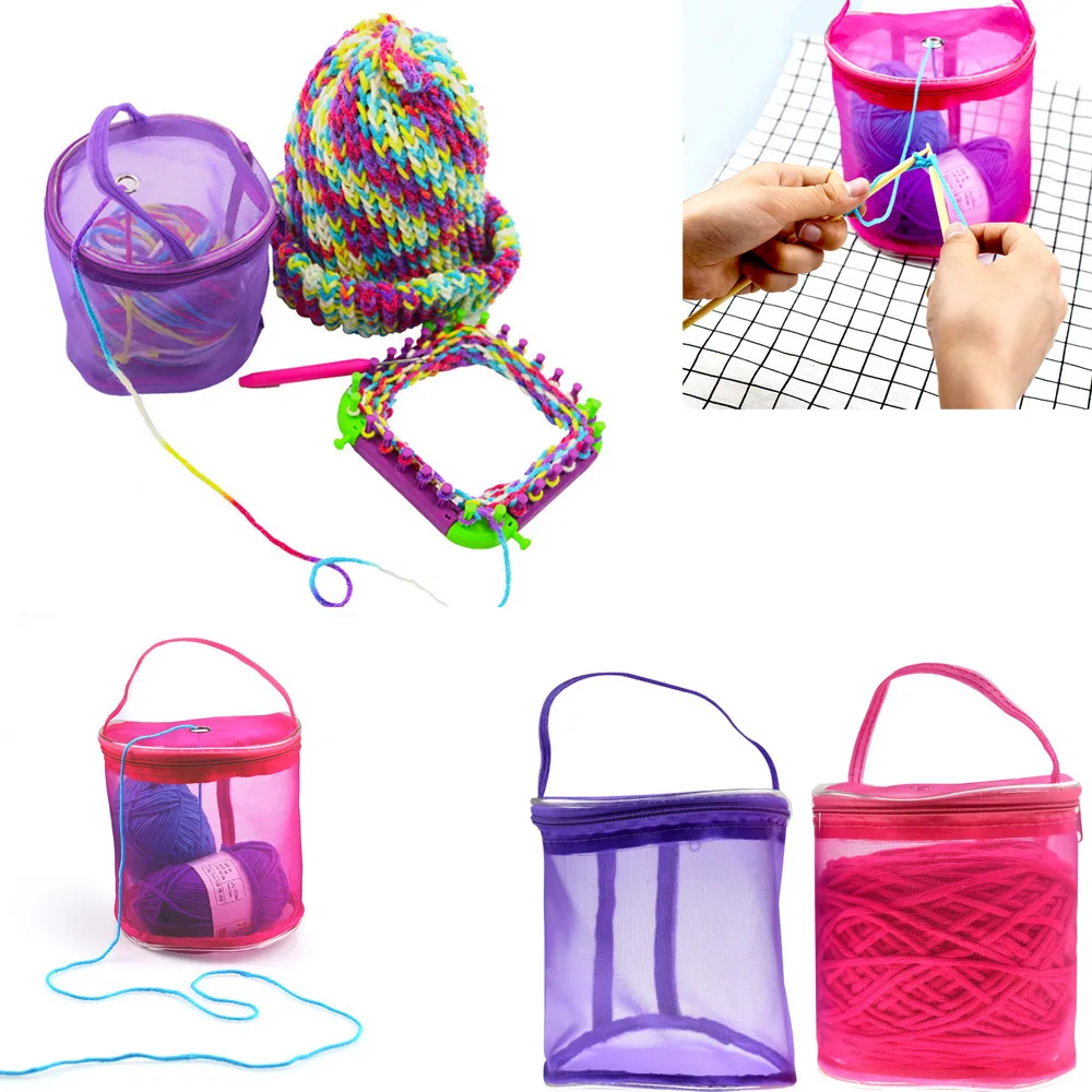 

Portable Wire Mesh Weaving Round Bags Small Wool Storage Bag Yarn Crochet Storage Organizer Knitting Baskets Lightweight
