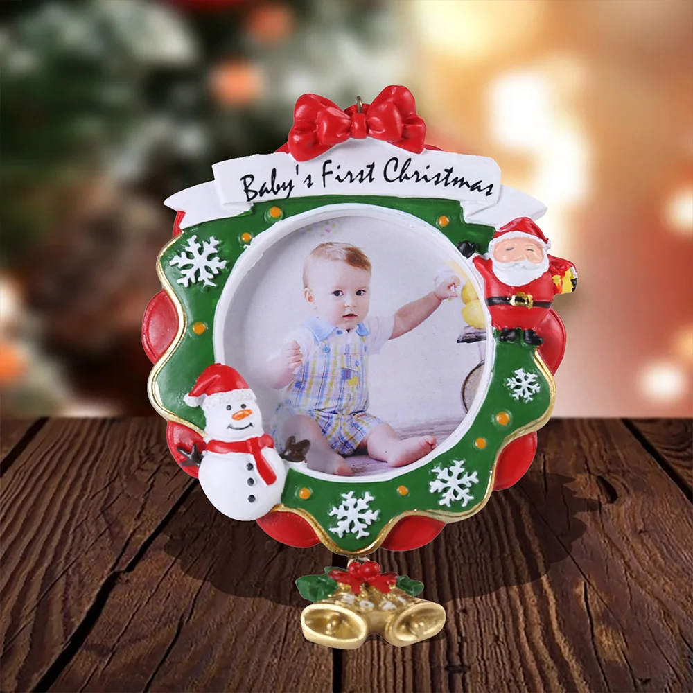 

Wooden Round Fine Picture Frame Christmas Natural Resin Baby Photo Frame New Year Decor Gift For Office Home Accessories