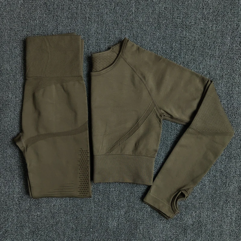 Бесшовный Женский комплект для йоги спортивная одежда фитнеса ажурная