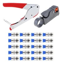 coaxial cable stripper compression f connector rg59 rg6 cable crimp pliers stripper network clamp crimp tool with 20pcs f head