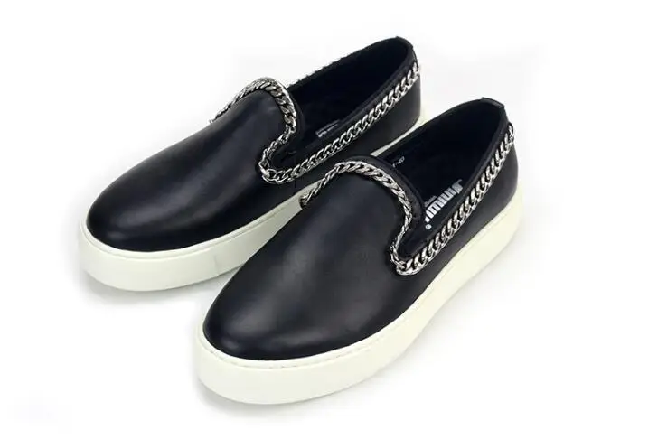 

New genuine leather casual shoes for men slip on loafers black chain sport shoes fashion men shoes