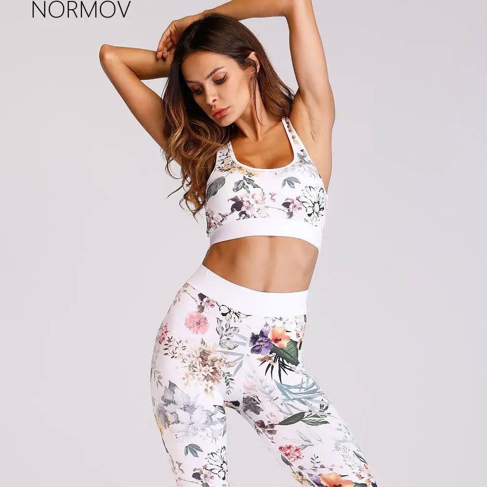 

NORMOV 2 Pcs Cartoon Pictures Print Suit Leggings Women Hip LiftBreathable Workout Athletic Tights Seamless Sexy Slim Sportswear