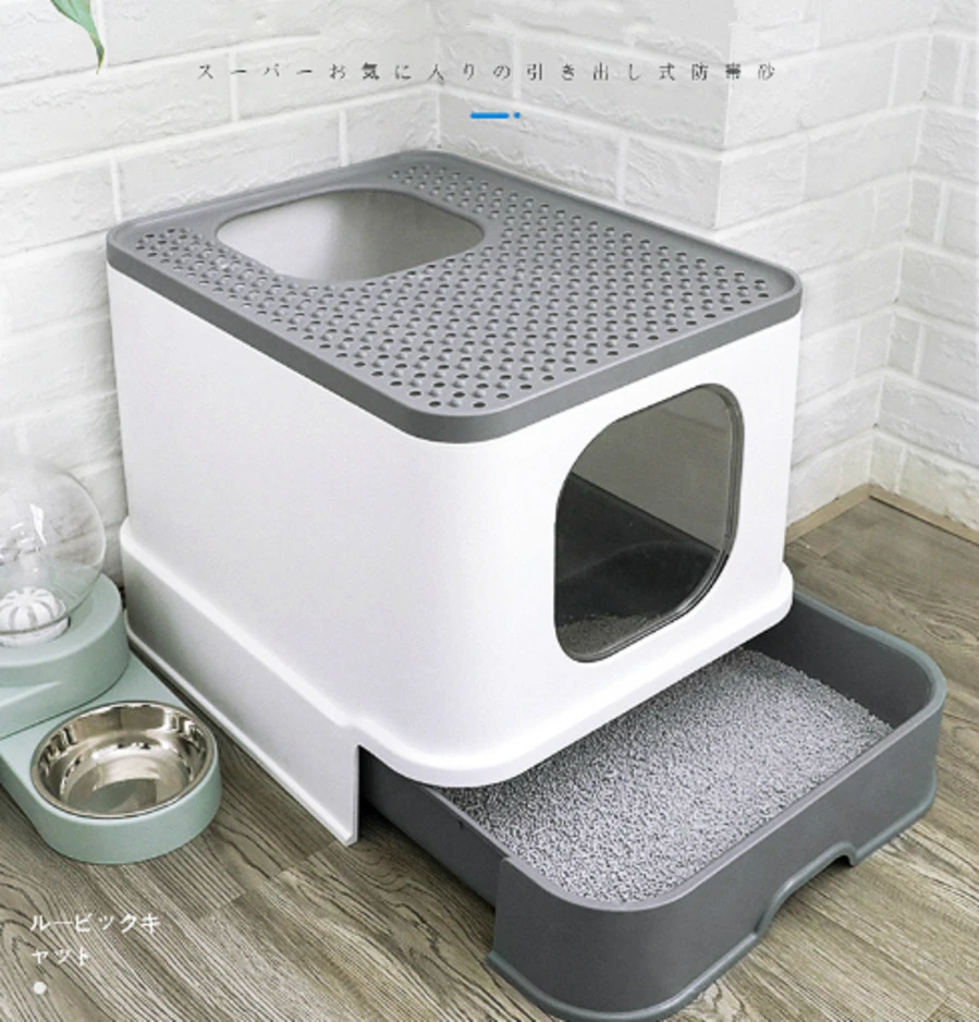 Полностью закрытый кошачий Туалет большой ящик против брызг вверху в для