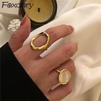 foxanry minimalist 925 stamp rings france vintage gold plated oval shell elegant wedding bride jewelry gifts for women
