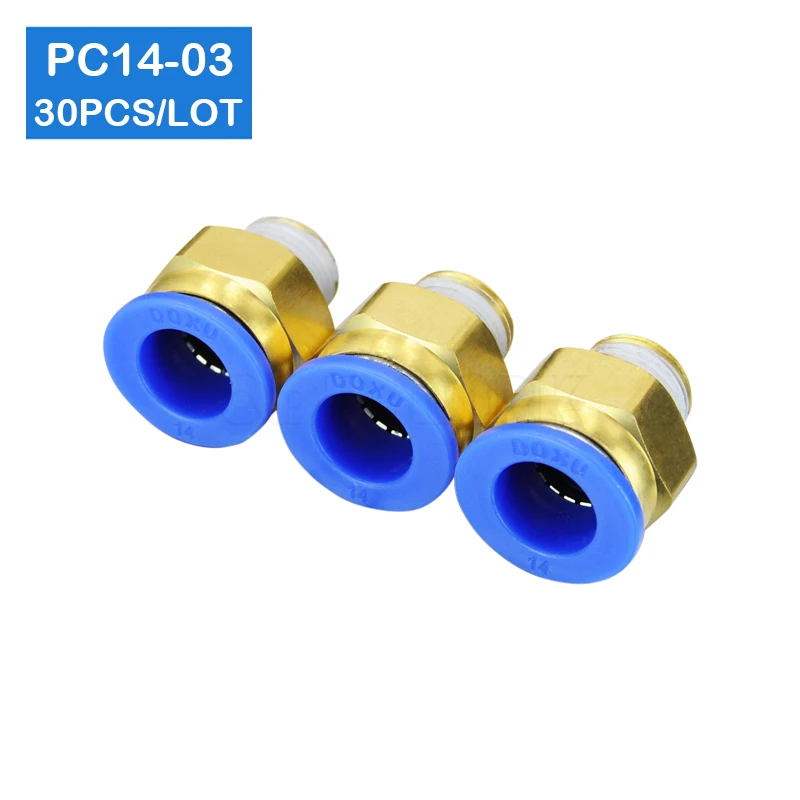 

HIGH QUALITY 30pcs BSPT PC14-03,14mm to 3/8' Pneumatic Connectors male straight one-touch fittings