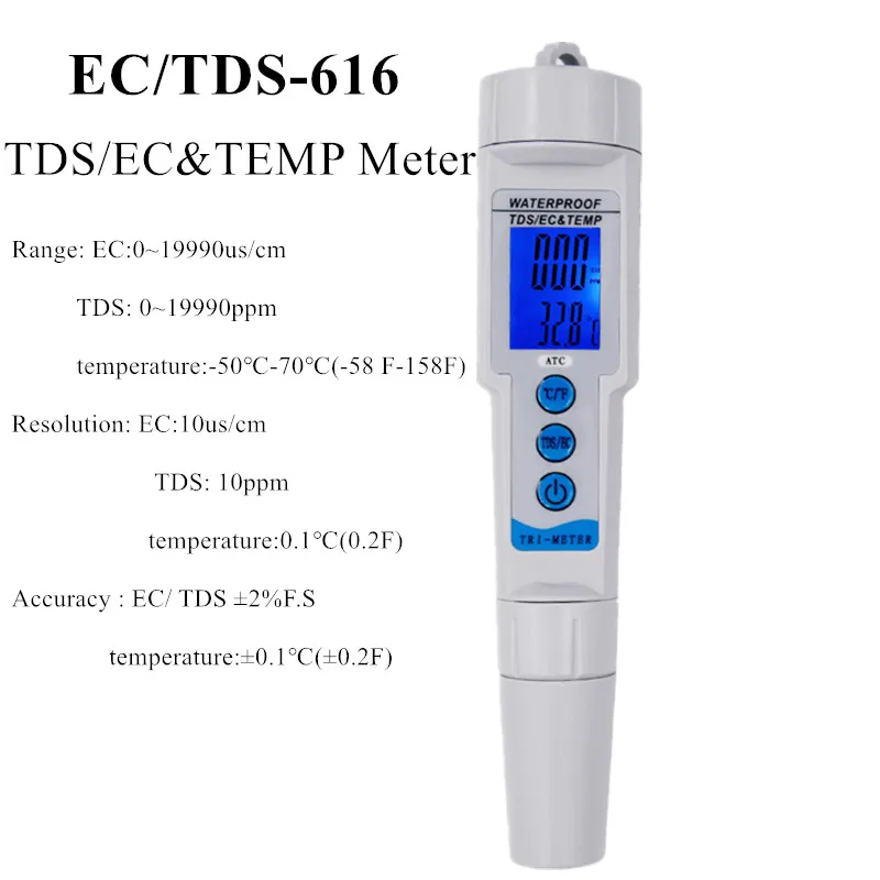 

Multi-parameter 3 in 1 TDS tester EC/TDS-616 Water meter EC temperature Monitor for Aquarium Drink Water Quality 40% off