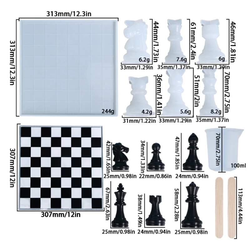 

1 Set 3D Chess Pieces Crystal Epoxy Resin Mold Handmade Chessborad Casting Silicone Mould
