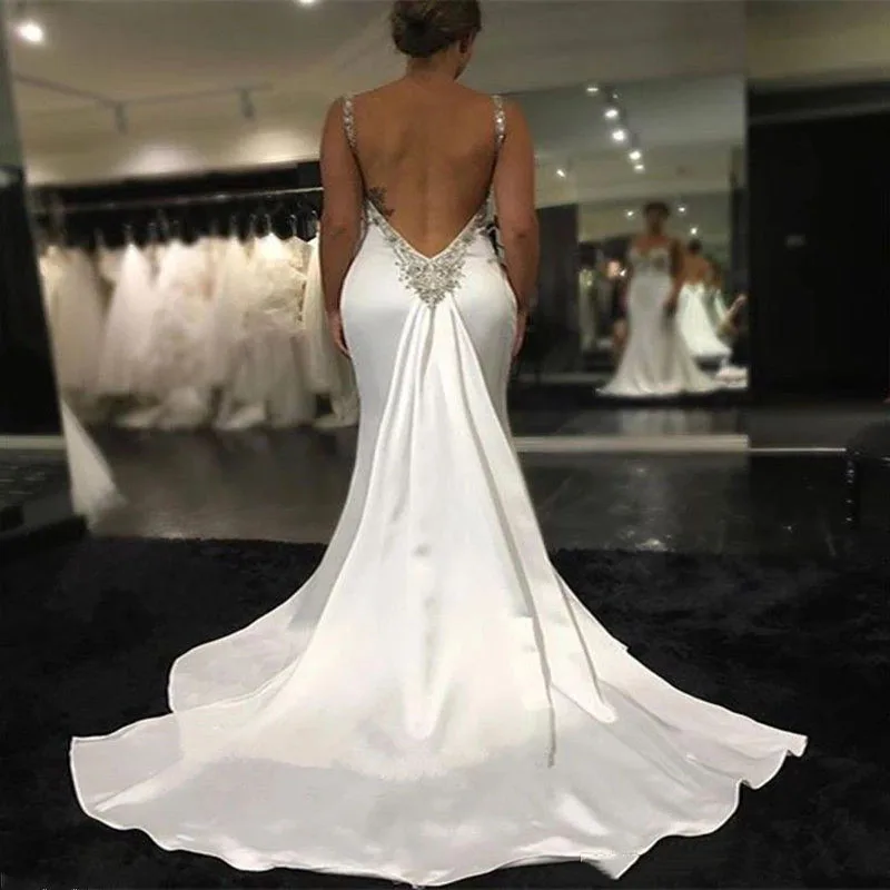 

European And American Foreign Trade Sling Mermaid Wedding Dress Sexy Halter Crystal Bridal Dress Dazzling fashion halter long br