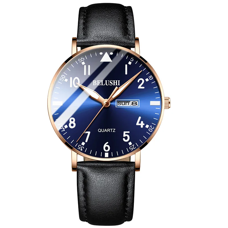 Men Watches Top Famous Luxury Brand Man Business Quartz Watches Men Classic Clock Male Wrist Watches For Men's Wristwatches - Цвет: gold blue leather