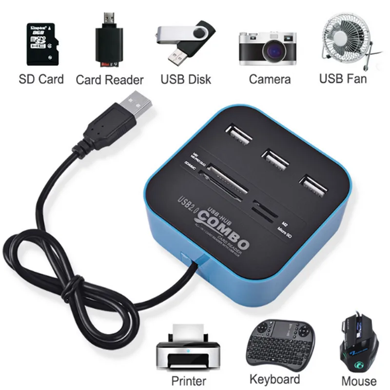 New Combo All In One 2.0 USB HUB Micro SD High Speed Card Reader 3 Ports Adapter Connector For Tablet PC Computer Laptop | Электроника