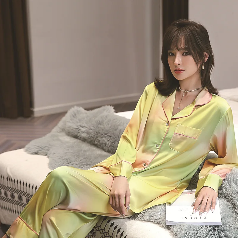 

Tie Dye PJS Sets With Trouesers Print Women Pajamas Casual Nightwear Summer Satin Lingerie Button-Down Sexy Home Wear Sleepwear