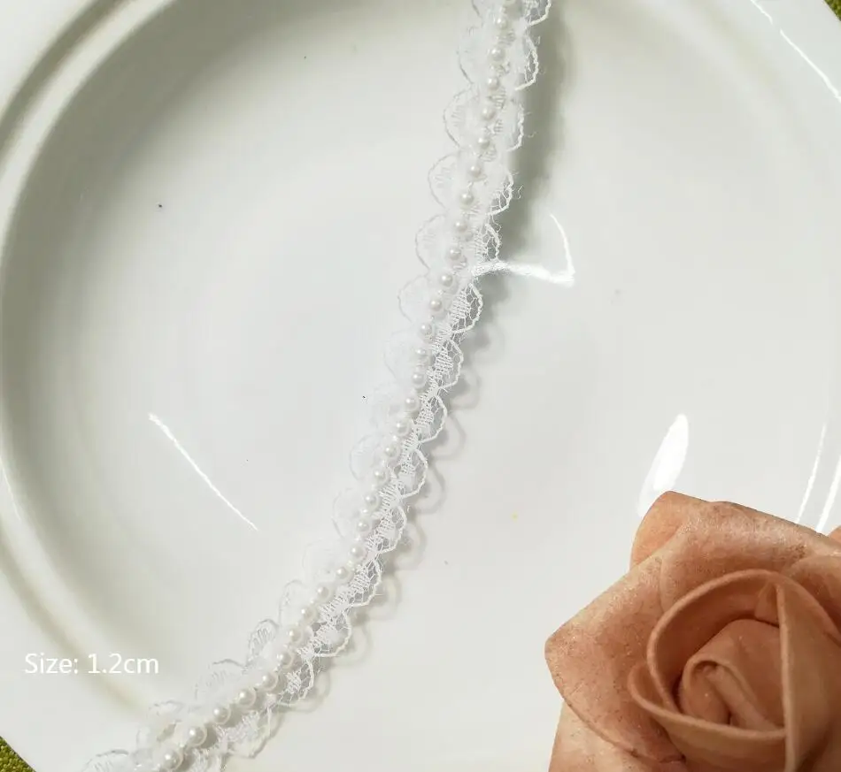 1 ярд 3D белая отделка бисером кружевная ткань Высококачественный кружевной бисер