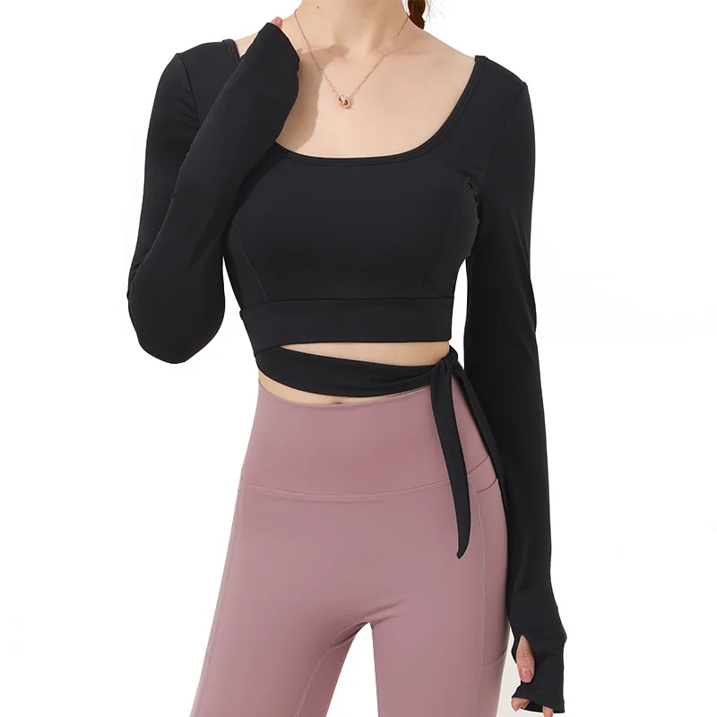 

Women's Yoga T-shirt Tight-fitting Straps Long-sleeved Workout Clothes Temperament Yoga Clothes Running Workout Sportswear
