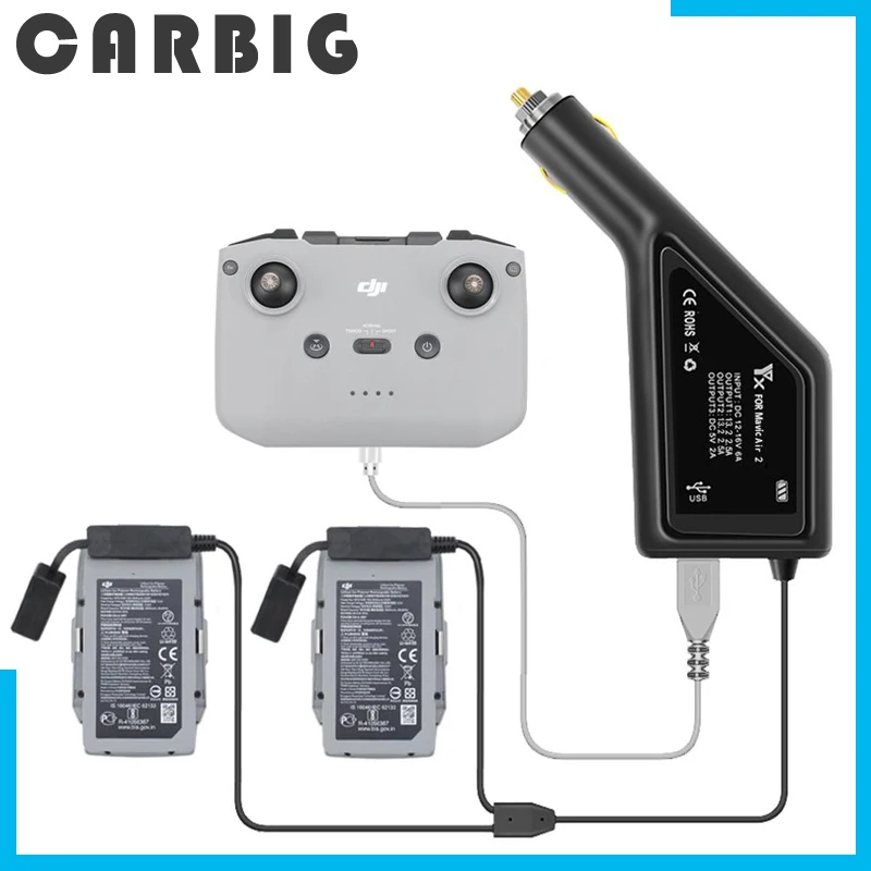 

3 in 1 Car Charger For DJI Mavic Air 2 /2S Intelligent Battery Charging Hub Mavic Air 2/2S Car Connector USB Adapter Multi