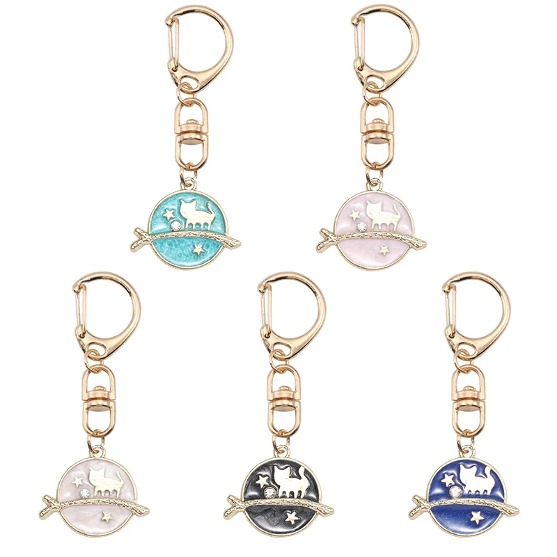 Новинка 2020 гламур женский брелок круглый звездное небо животное котенок