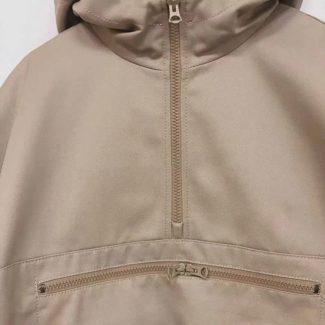 

Spring and 2021 Summer New Chest Half Zipper Pocket Cotton Twill Loose Men's and Women's Jacket Long-sleeved Hooded Jacket