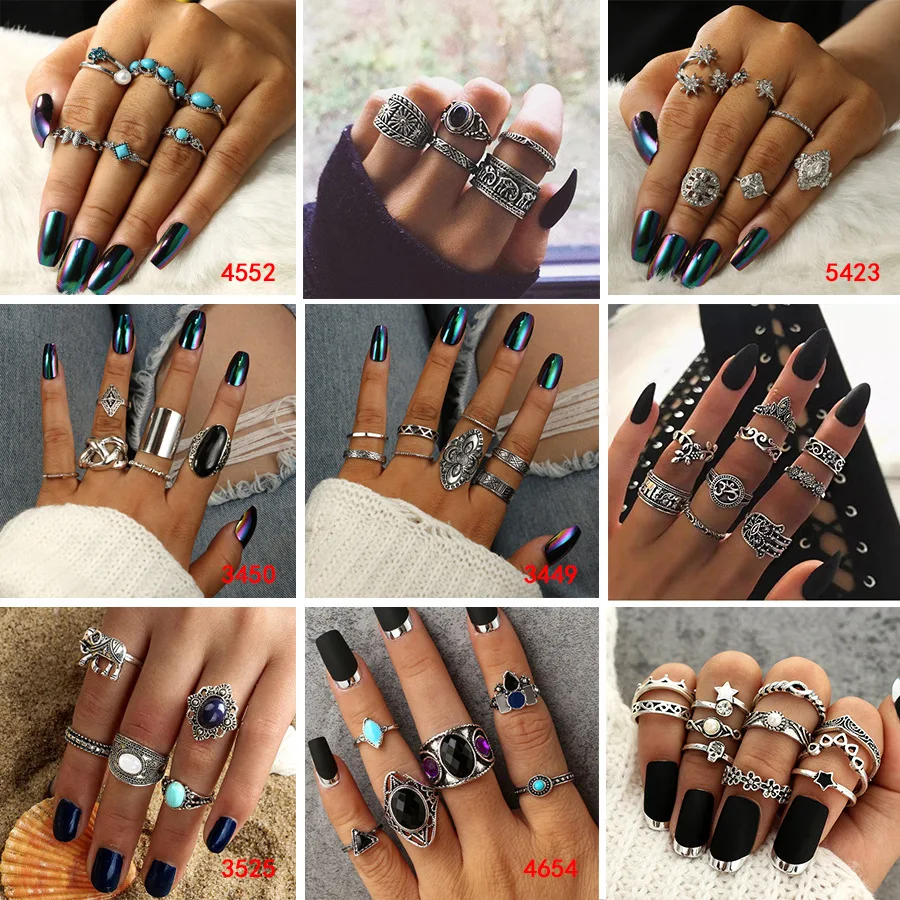 Женский комплект колец с зеленым камнем геометрическое кольцо в форме листа