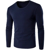 long sleeve t shirt men slim solid color cotton o neck casual tops elasticity brand 2021 new mans t shirts