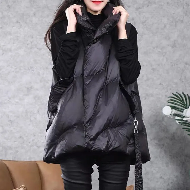 

Fashion Winter Vest Top Women Warm Sleeveless Black Down Cotton Coat Female Loose Solid Streetwear Thick Padded Waistcoat Q4832