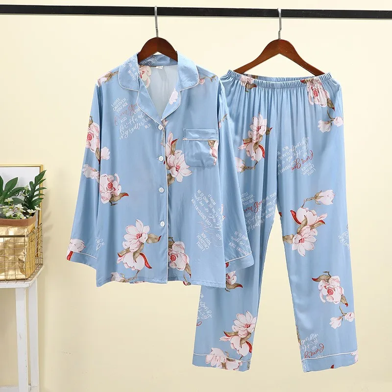 

Spring Autumn Pajamas Set Women Cotton 2PCS Sleepwear Long Sleeve Shirt&Pants Female Pyjamas Suit Casual Sleep Set Home Wear