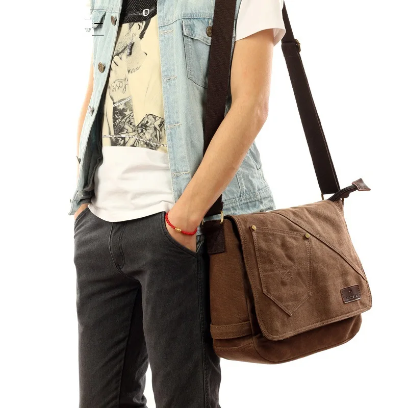 mens canvas crossbody casual shoulder bags vintage messenger travel handbags fashion student scholl bag briefcase ipad bag free global shipping