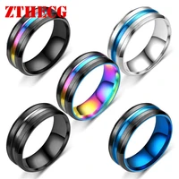 dropshipping stainless steel ring black blue color groove punk mens rings for women trendy couple wedding jewelry free shipping