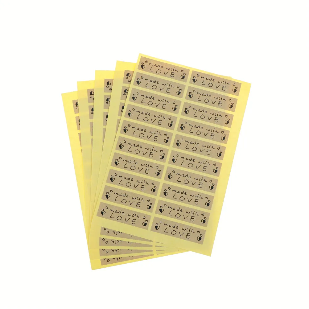 

100 Pcs/5Sheets DIY Made With Love Stickers Paper Kraft Sealing Crafts Hand Made Labels Packaging Point Sticker