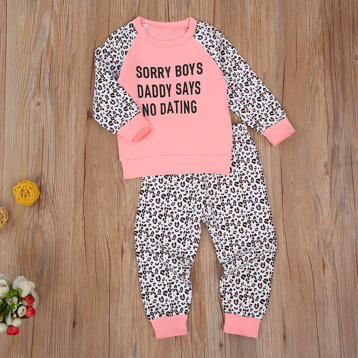 

2020 Fall Spring Toddler Baby Girls Leopard Print Clothing Set Children Round Neck Raglan Long Sleeve Sweatshirt +Pants 1-6T Set