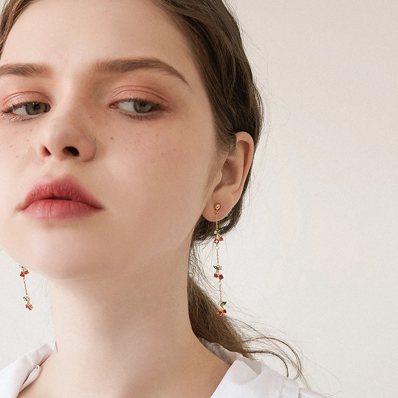 GHIDBK Boho крошечные вишня кубического циркония цепь из гвоздиков серьги изысканные