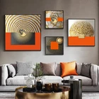 Золотая оранжевая Роскошная Картина на холсте, скандинавские постеры и принты, абстрактная квадратная текстура, Настенная картина для гостиной, домашний декор