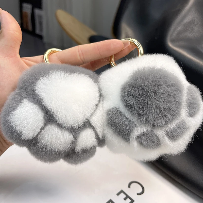 

Cute Cat Paw Keychains Plush Toys Kawaii Pompom Keyfobs Keychain For Bags Backpacks Phone Pendant Stuffed Soft Keyring Xmas Gift